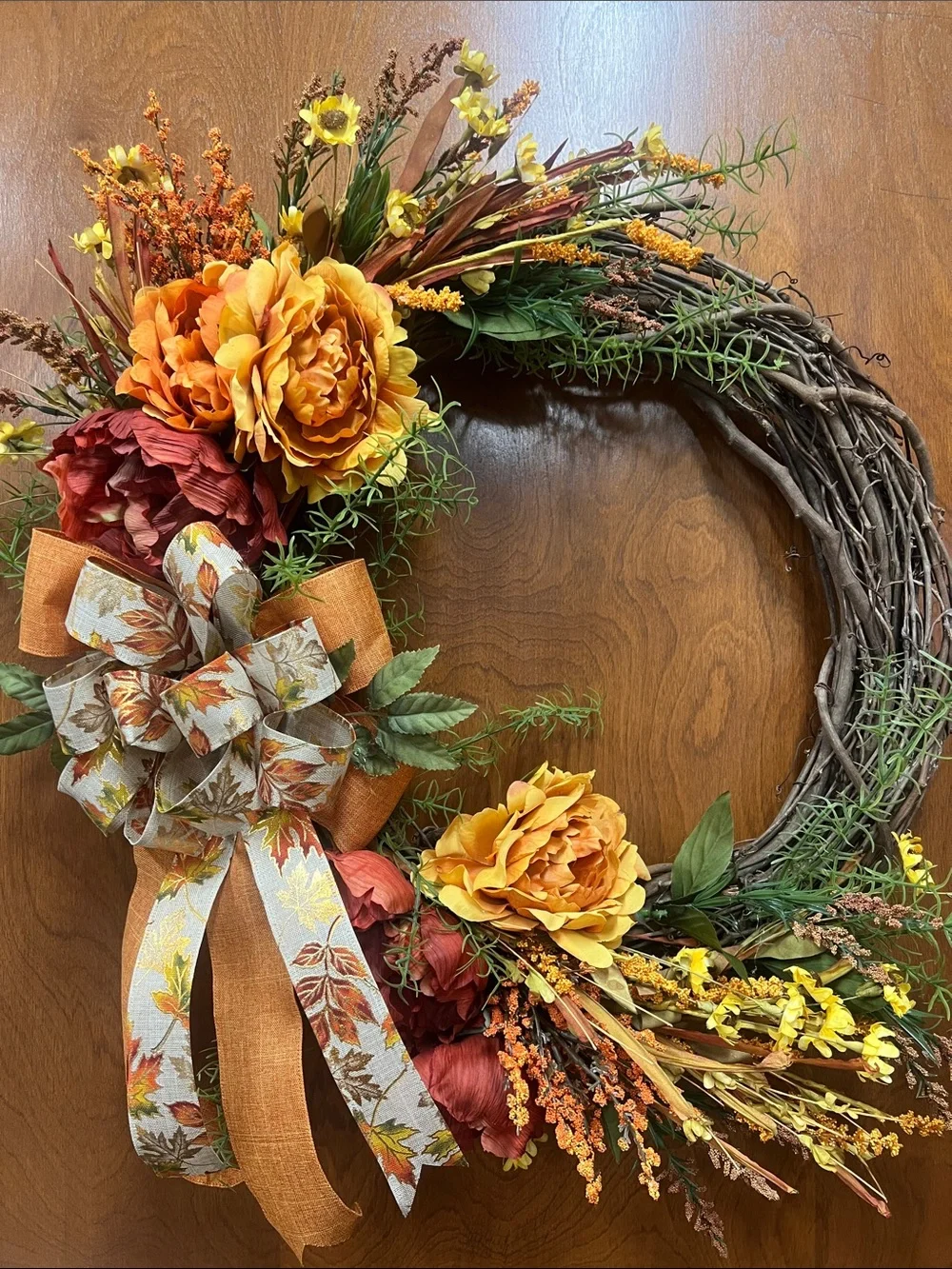 Autumn Harvest Floral Grapevine Wreath - Orange & Yellow
